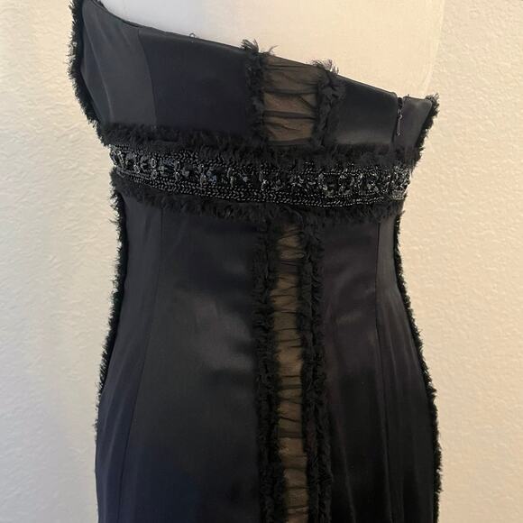 Vintage Y2K Badgley Mischka Strapless Cocktail Dress 2 Black Silk LBD Semi Forma - Picture 9 of 16